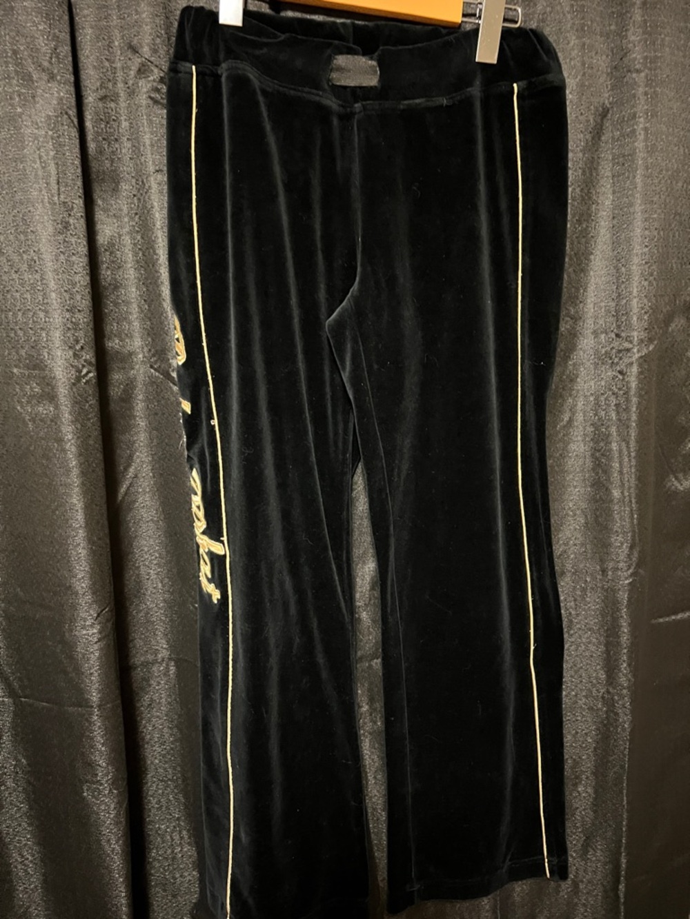 Baby Phat Black Velour Pants with Gold Logo Detail
